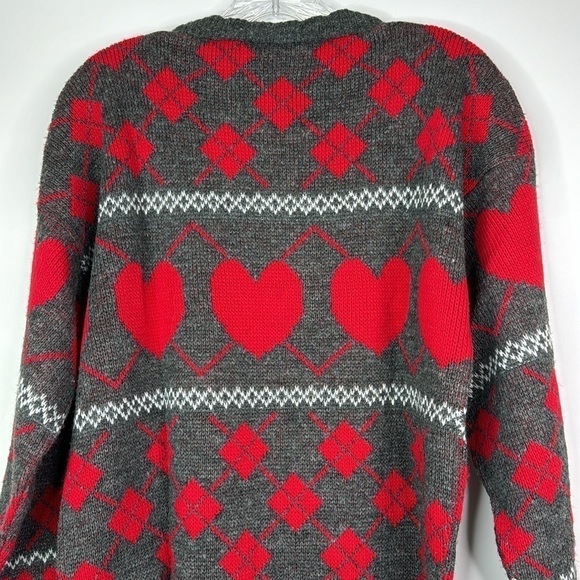 Vintage Adele Knitwear Heart Gray Red Sweater Small/Medium - Picture 5 of 8